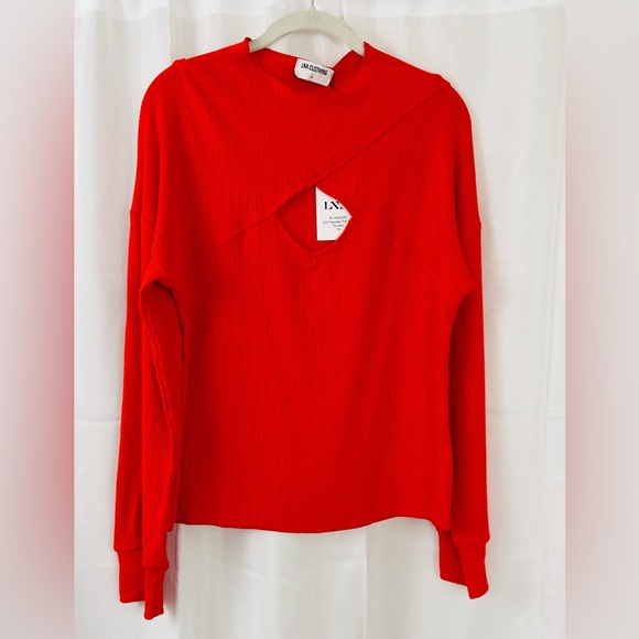LNA - CORI LONG SLEEVE RIBBED SWEATER PEEKABOO CHEST CUFF WRISTS TOMATO RED 1X - Picture 3 of 11